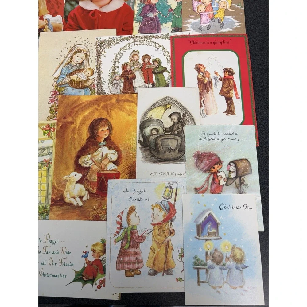 Vintage Christmas Cards Fronts ONLY Kids Children Scrapbooking Crafts Lot of 50+